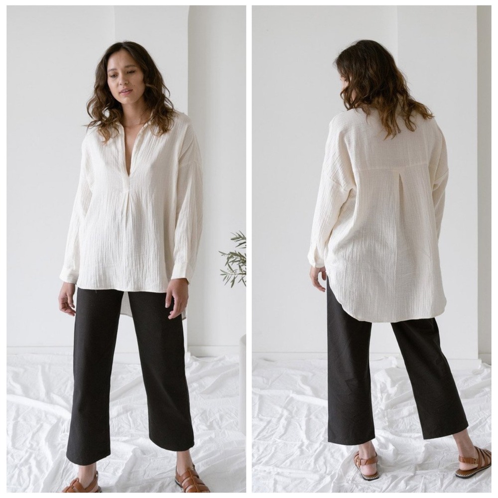 LAUDE THE LABEL Womens Oversized‎ Tunic Top Size S/M Coconut Milk Organic Cotton